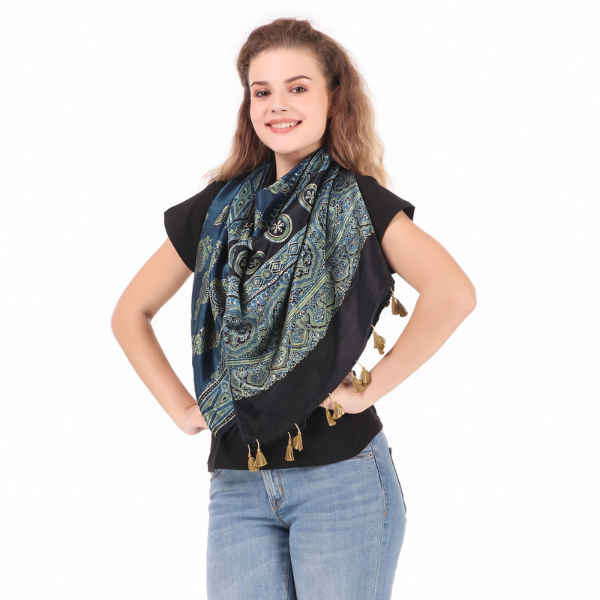 Traditional Ajrakh Handblock Printed and natural dyed mashru stole