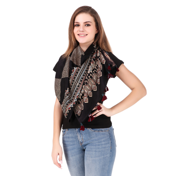 Traditional Ajrakh Handblock Printed and natural dyed mashru stole