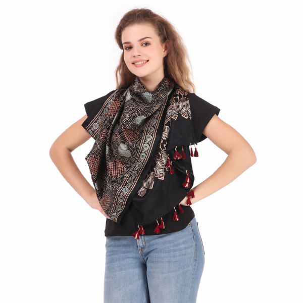 Traditional Ajrakh Handblock Printed And Natural Dyed Mashru Stole