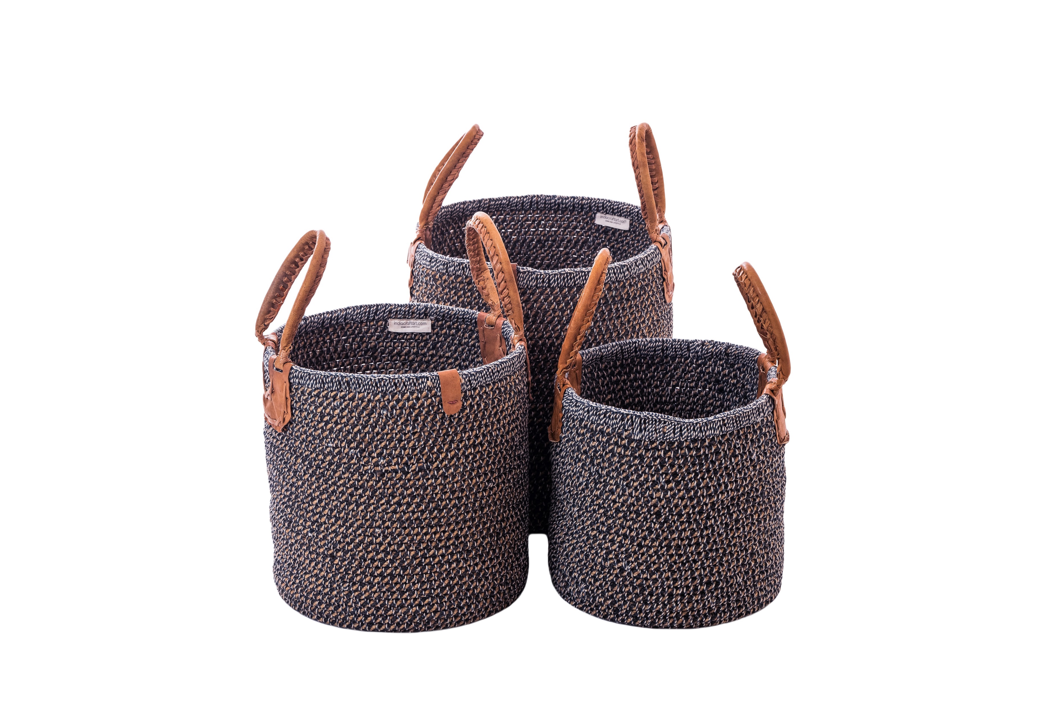 Natural Jute Basket- Black & White | Small size