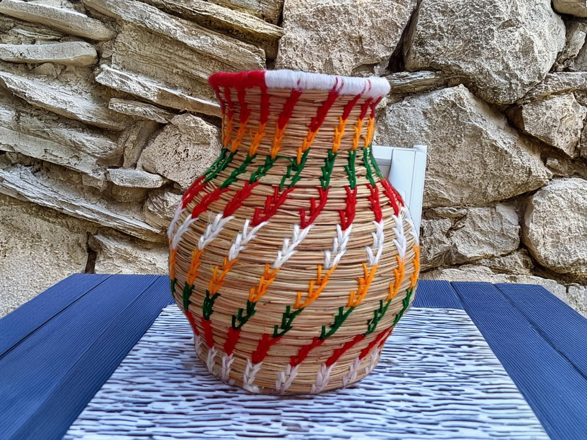 Dry Pine leaves and wool Unique Handmade Puja Kalash 