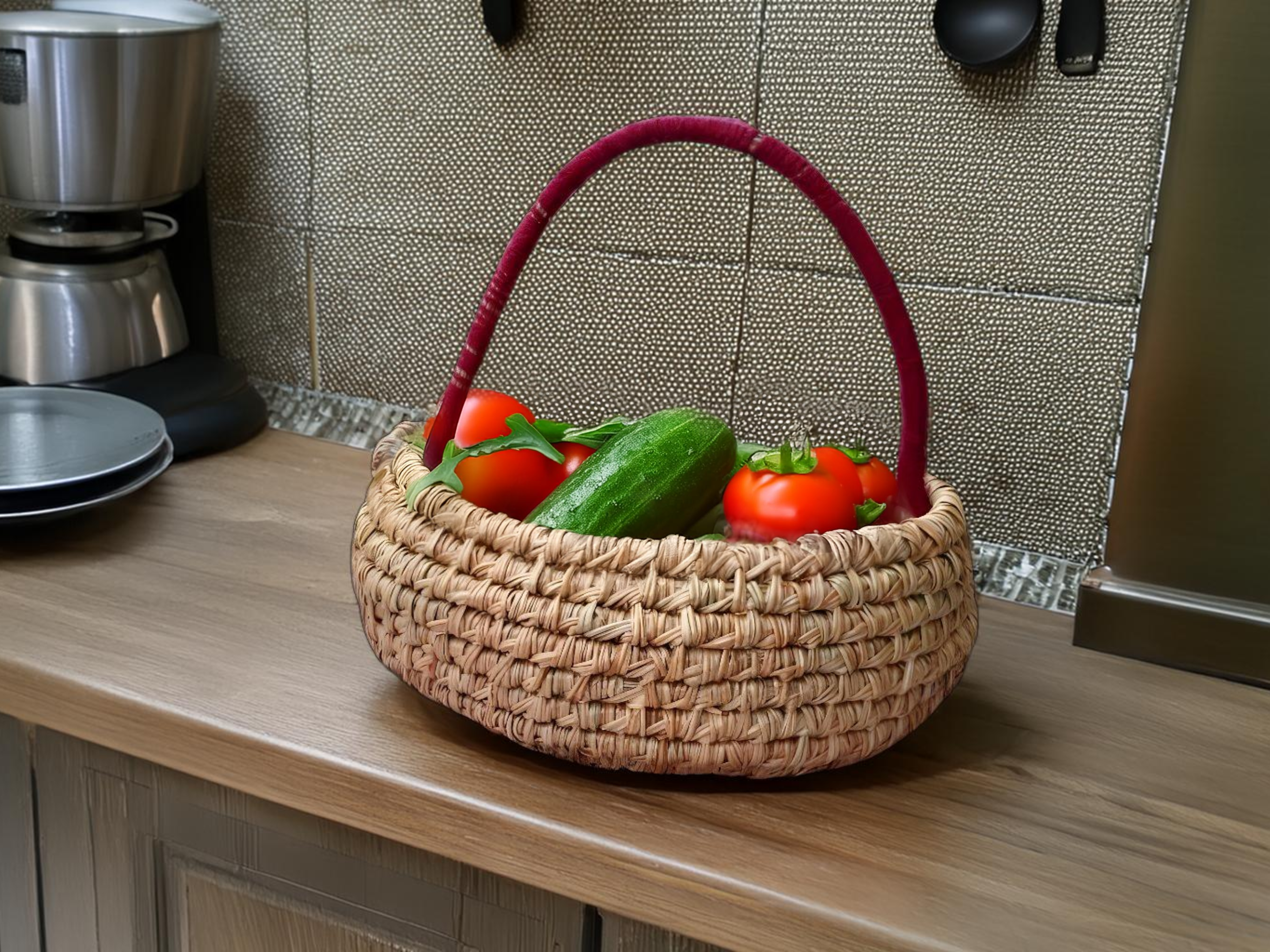 DECORATION AND CARYY BAG Basket/Tokri for pooja , daily need use, Basket For Your Home & Kitchen Fruit and Vegetable Basket (Brown) (Size :WXH:7.8”X2.7”)