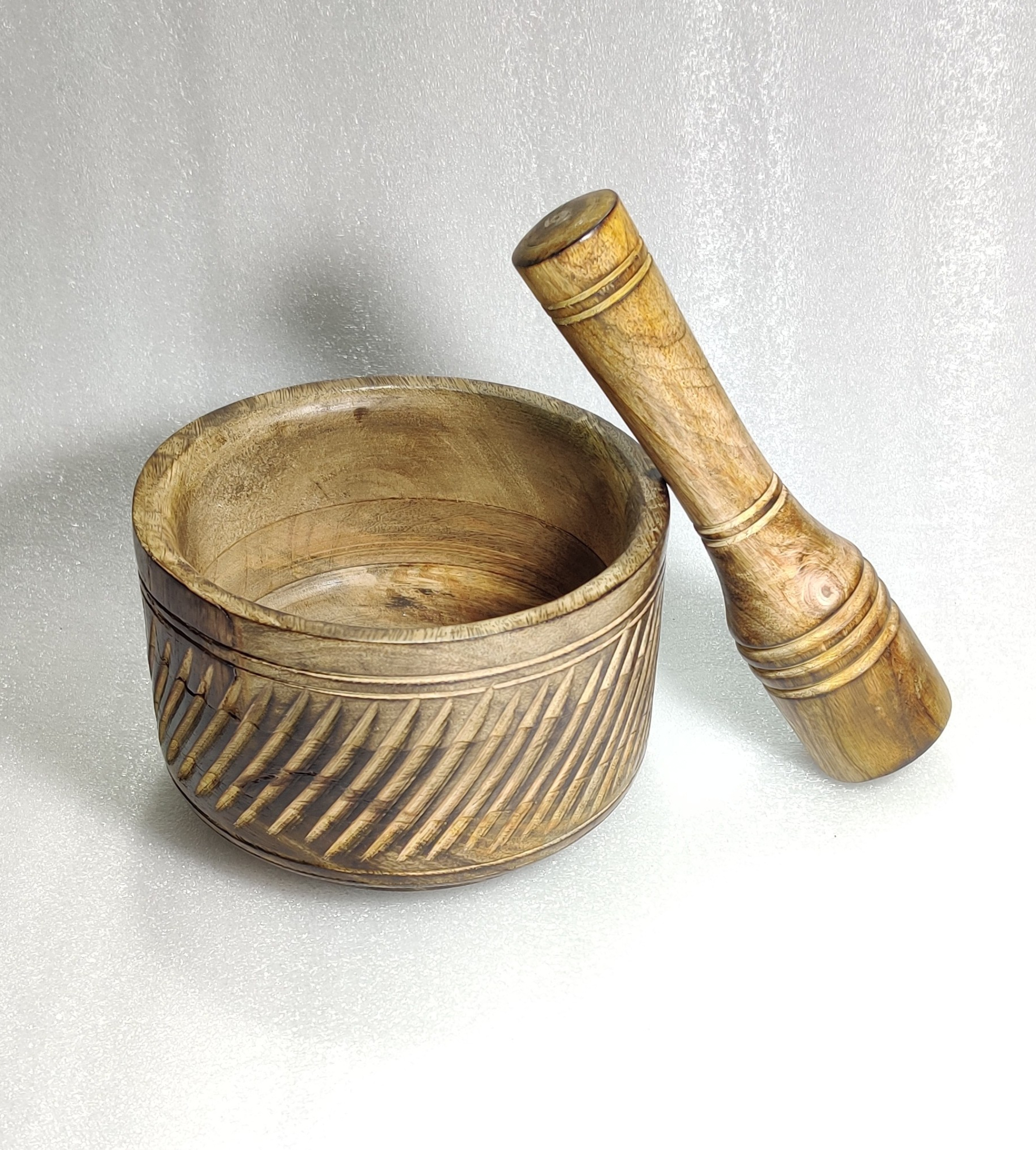 Hand-Carved Wood Mortar and Pestle