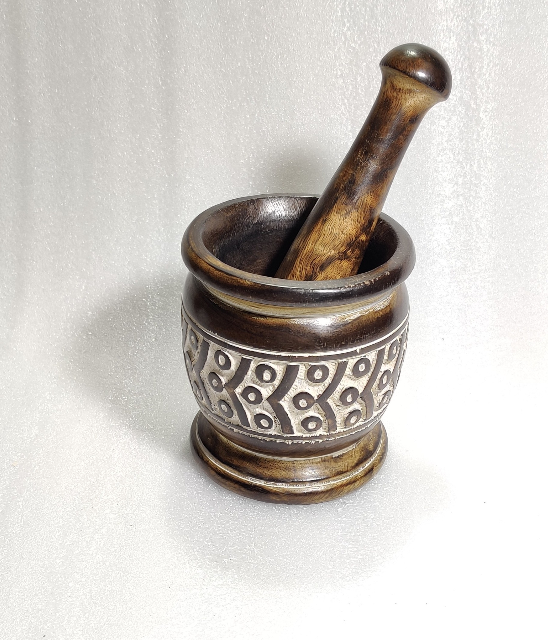 Wood Mortar and Pestle with Burnt and Distressed Finishes (Creative Elegance)