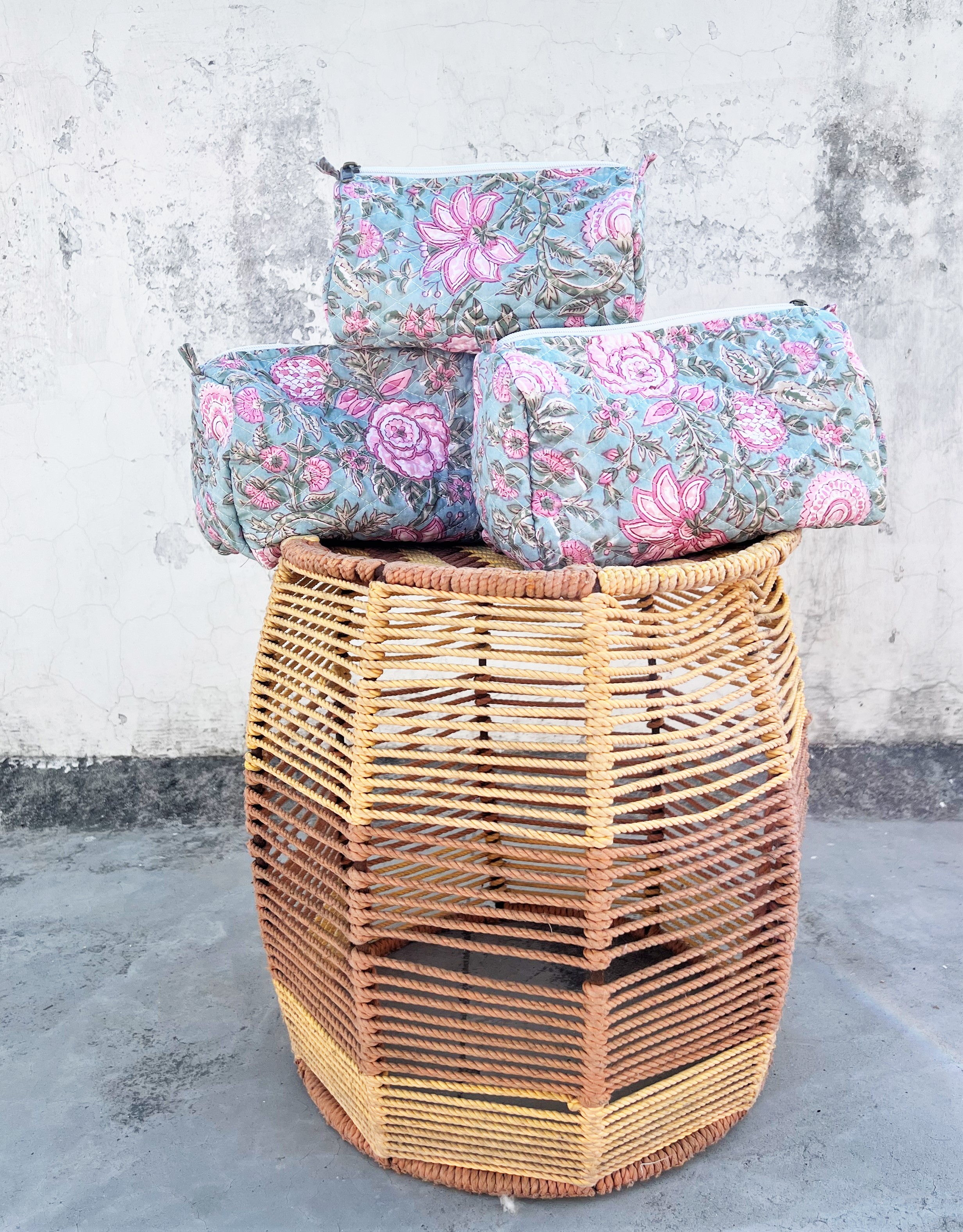 Indihomecraft Cotton Hand Hand Block Toiletry bag Set of 3 