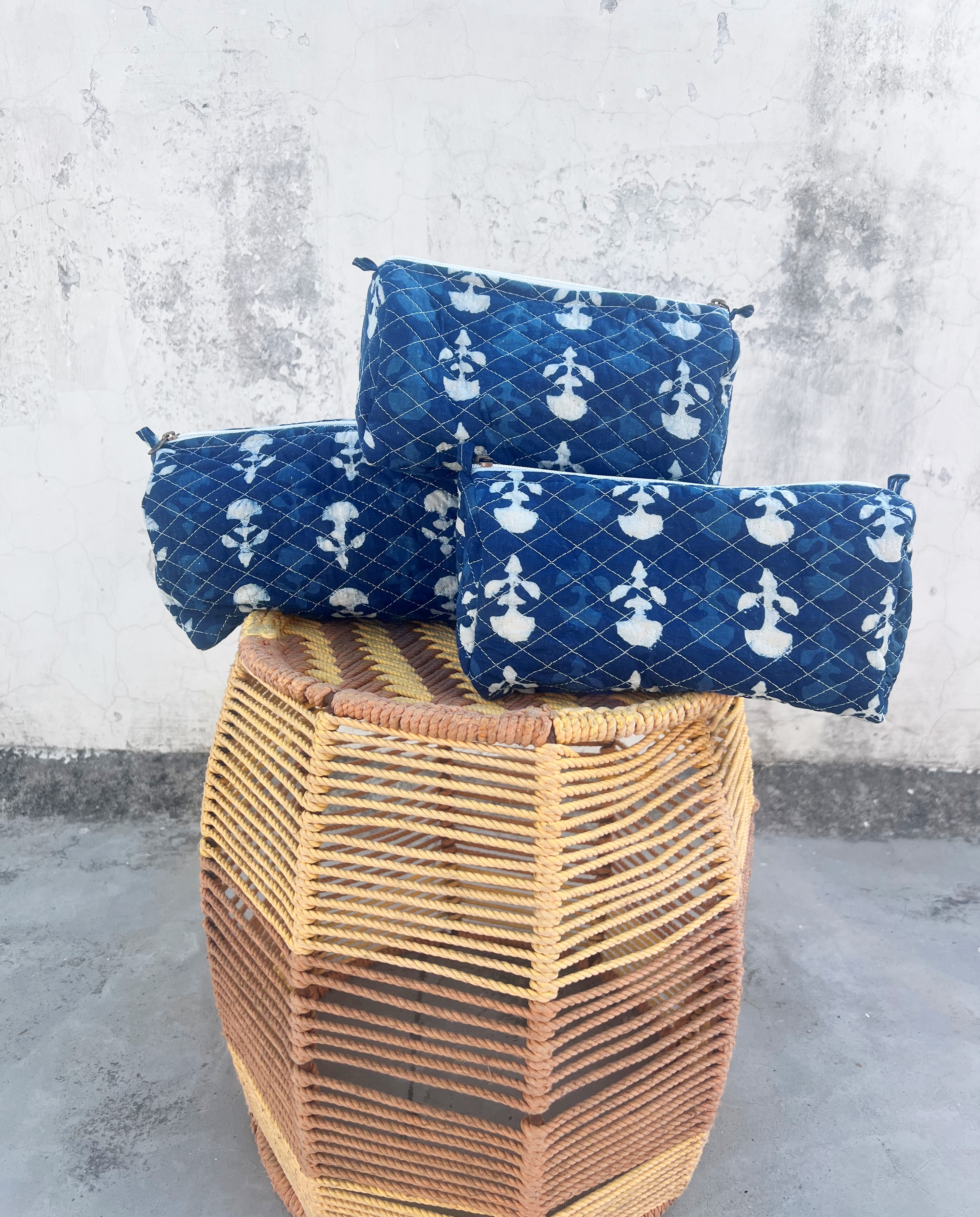 Indihomecraft Cotton Hand Hand Block Toiletry bag Set of 3