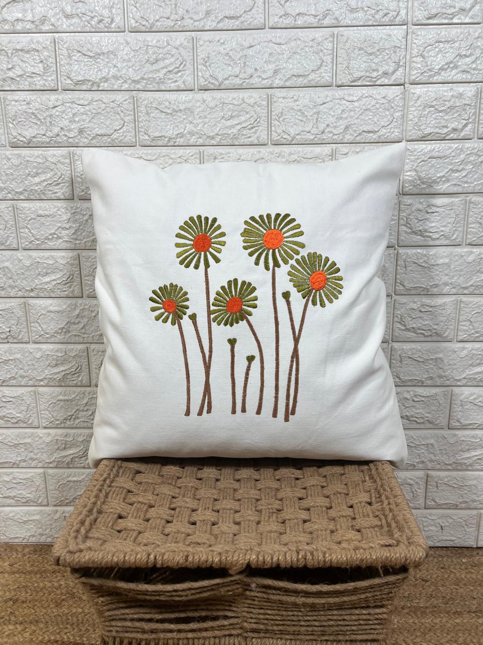 Indihomecraft Cotton Hand Embroidery Cushion Cover