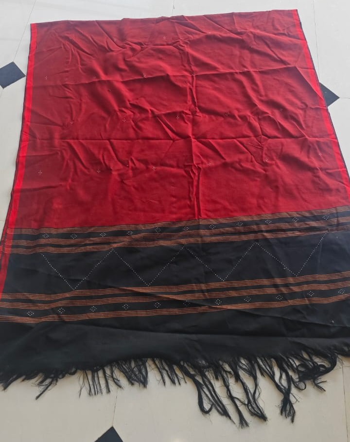 Tangaliya Handwoven Fine Cotton Stole (Red & Black)