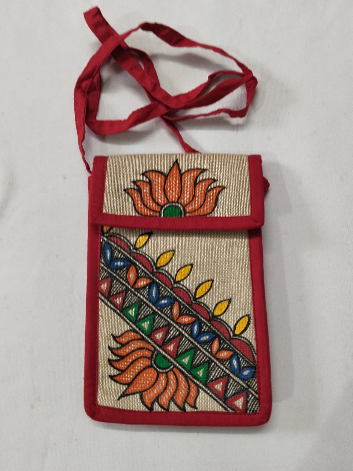 Madhubani Hand-Painted Jute Mobile Pouch
