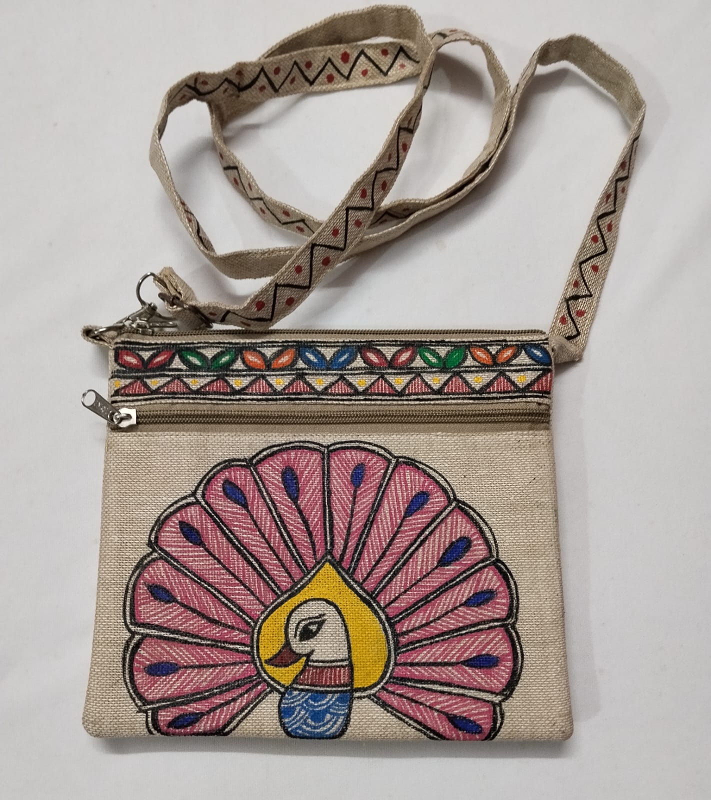 Madhubani Hand-Painted Jute Sling Bag