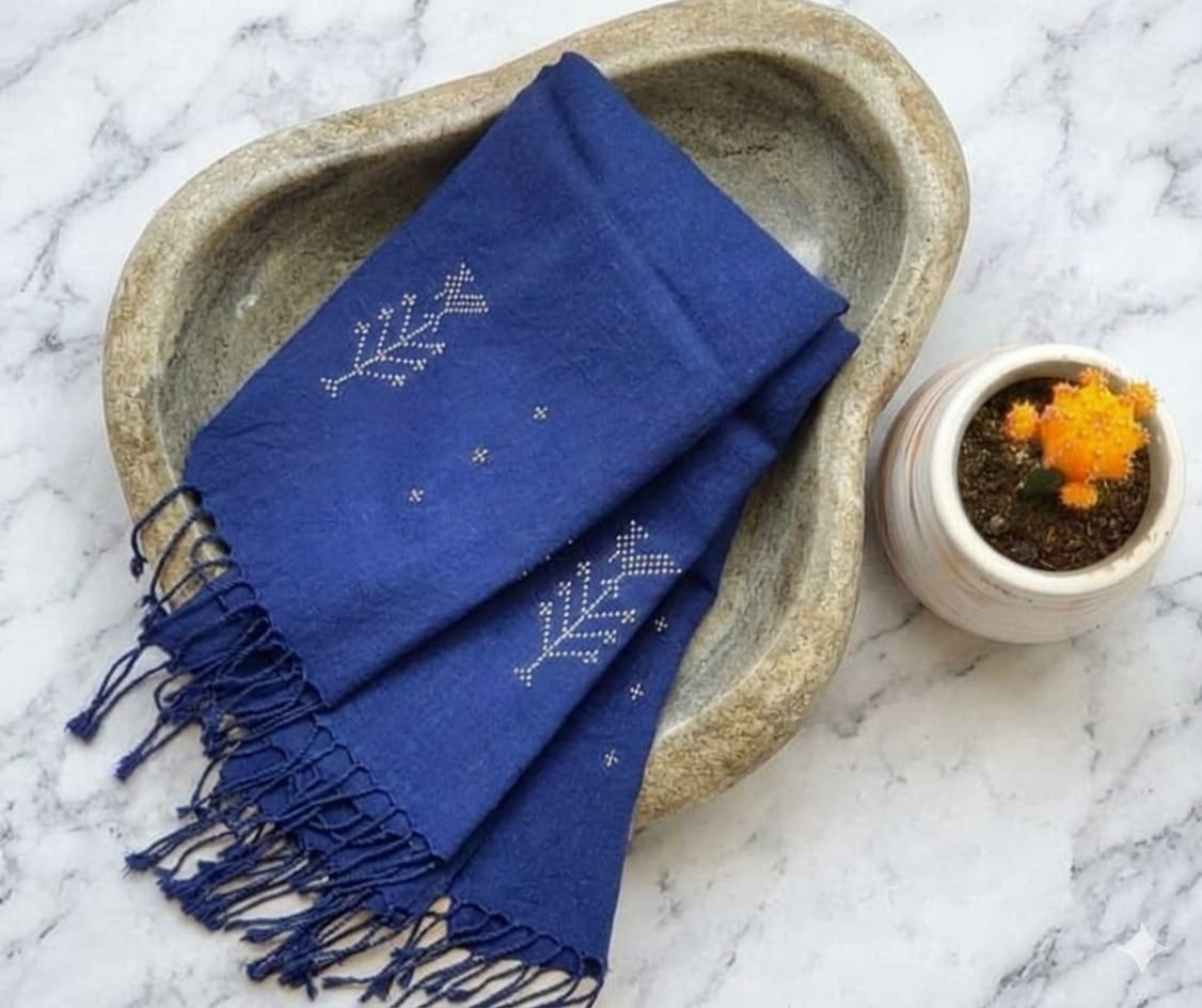 Tangaliya Kala Cotton Indigo Stole