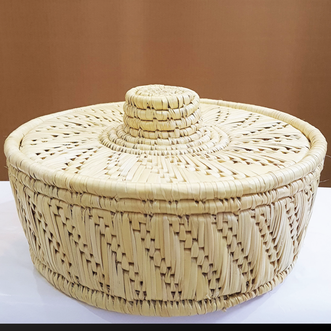 Moonj Grass Handwoven Storage Basket with Lid