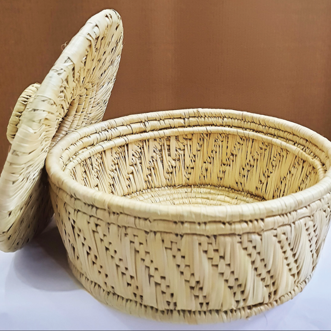 Moonj Grass Handwoven Storage Basket with Lid