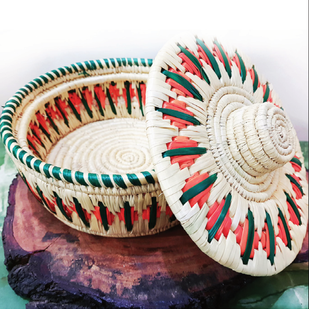 Moonj Grass Handwoven Storage Basket with Lid