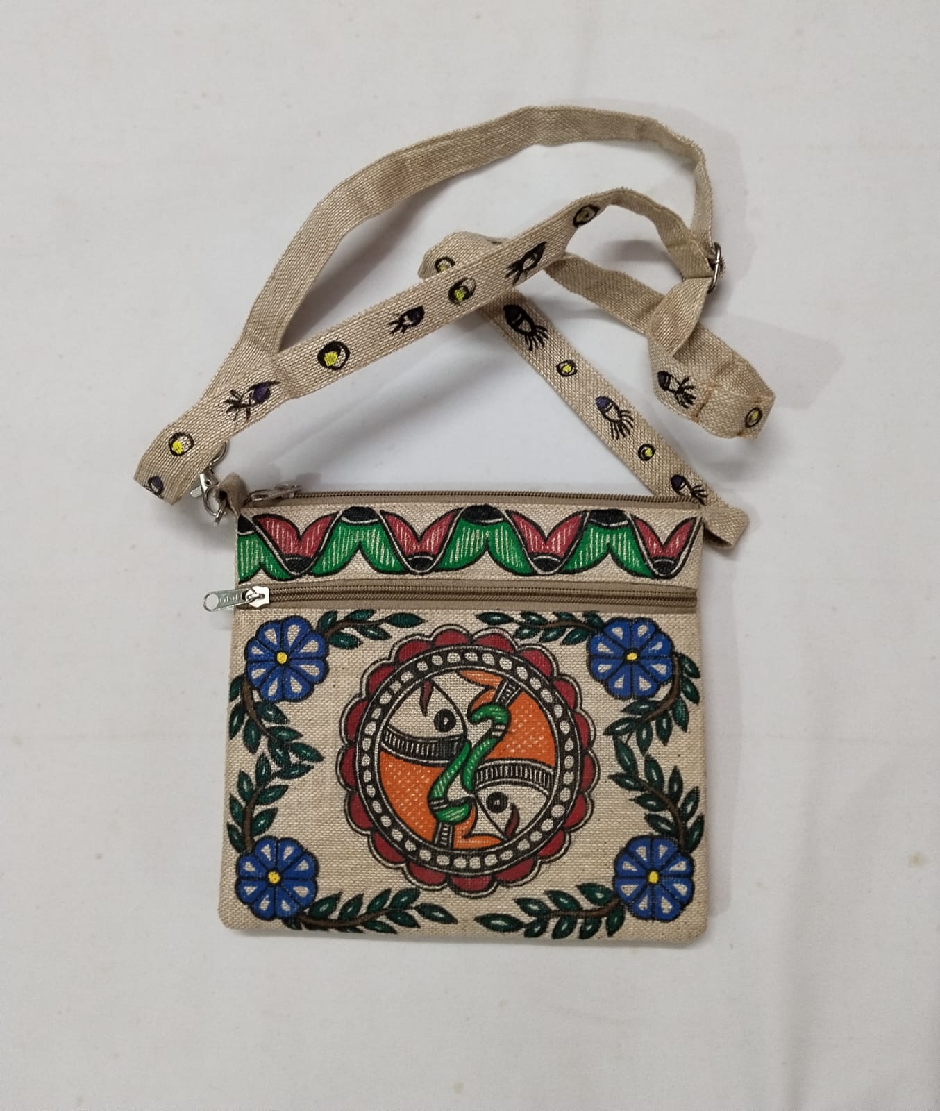 Madhubani Hand-Painted Jute Sling Bag