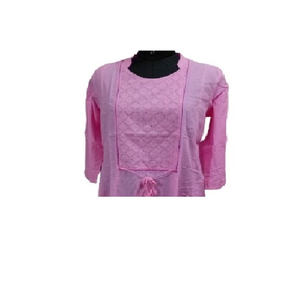   Goodwill prime Hand Embroidered Lucknow PINK   cotton WITH MUKESH WORK Lucknowi Chikan  Kurt