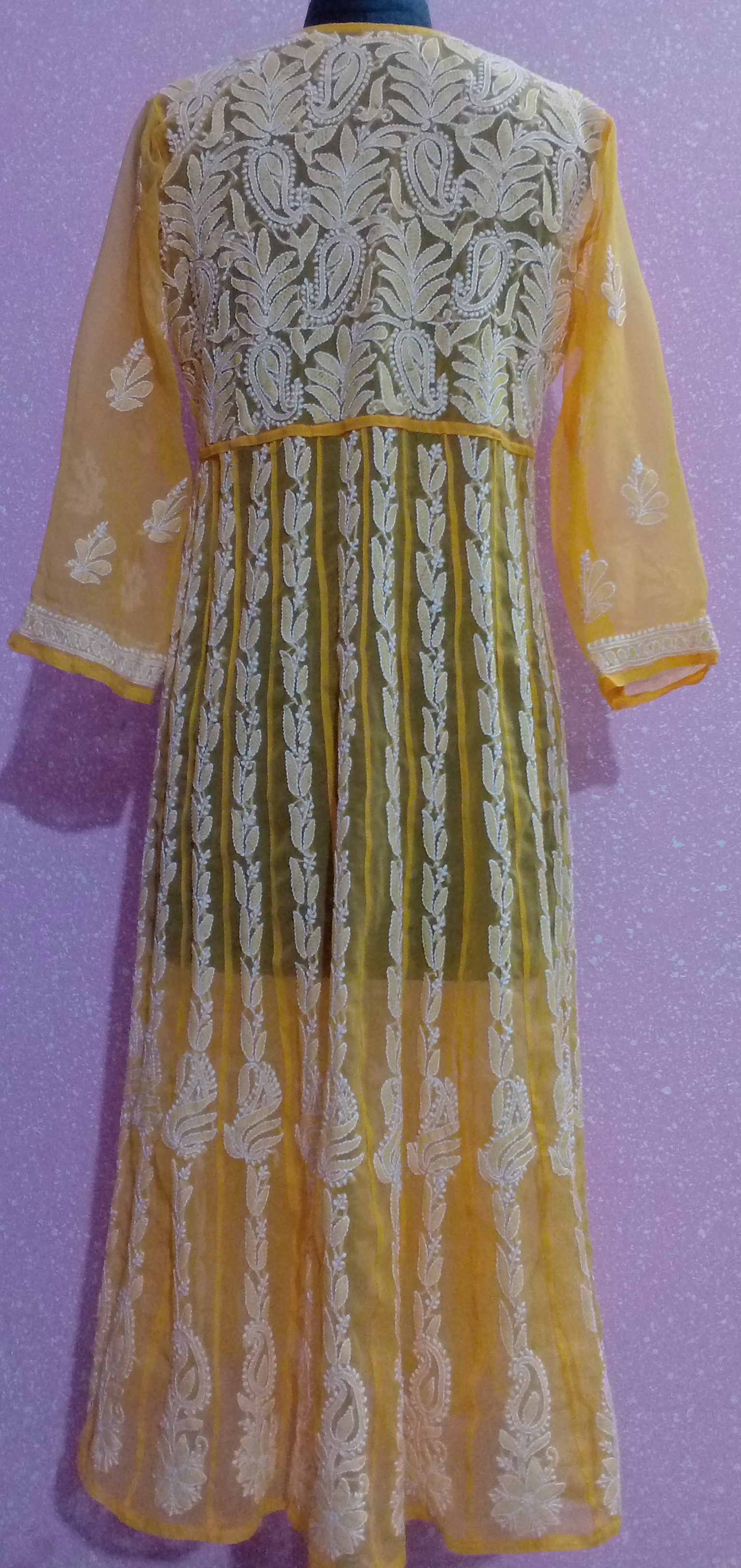   Goodwill prime Hand Embroidered Lucknow YELLOW GEORGETTE   Lucknowi Chikan Anarkali    Kurta