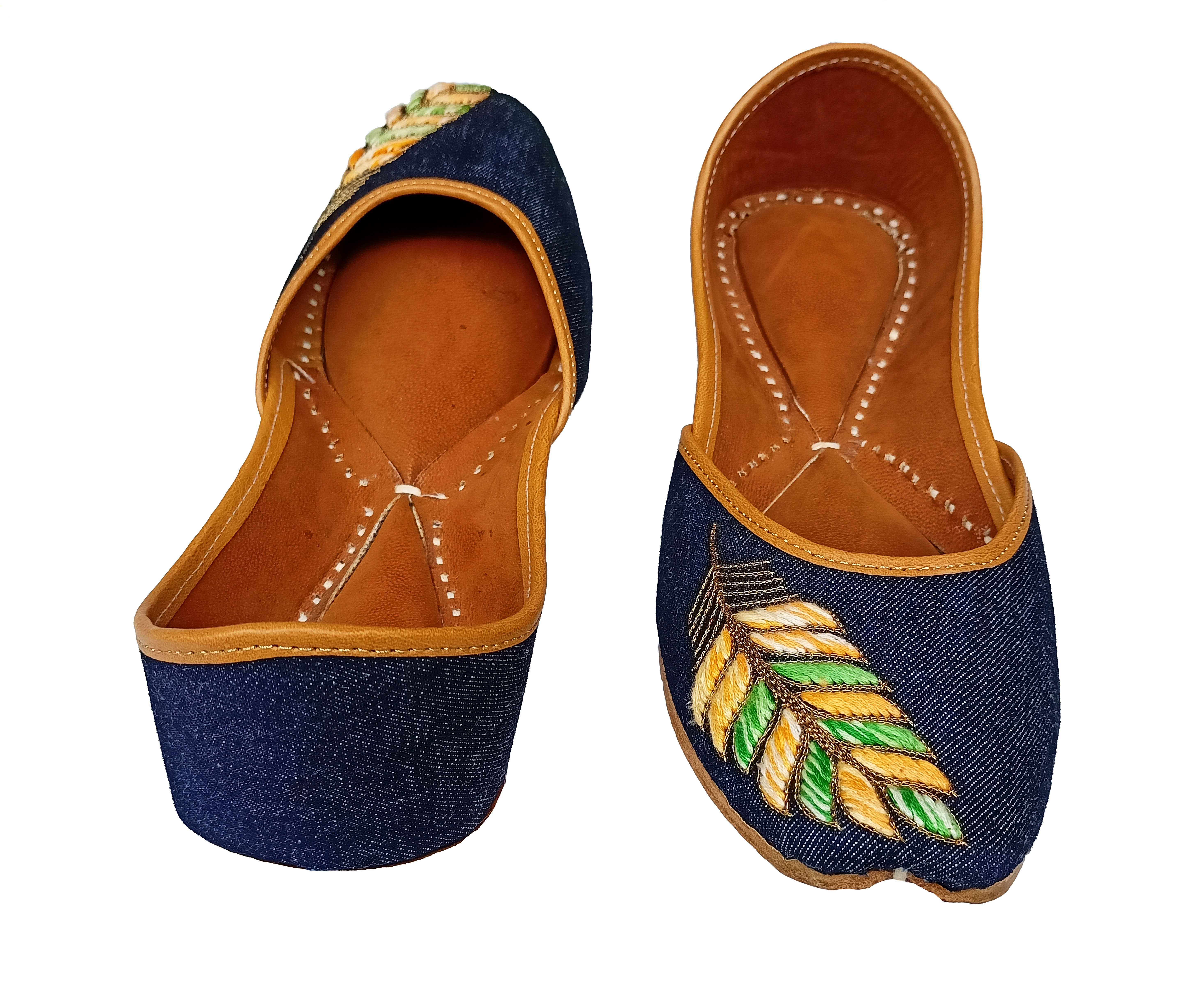 Blue Denim Handwork Mojaris Jutti