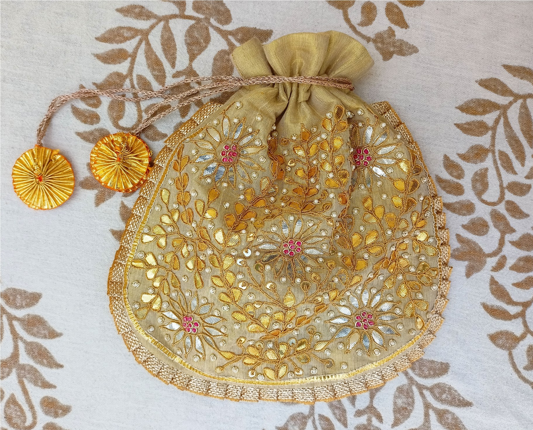  Traditional Handmade golden Potli