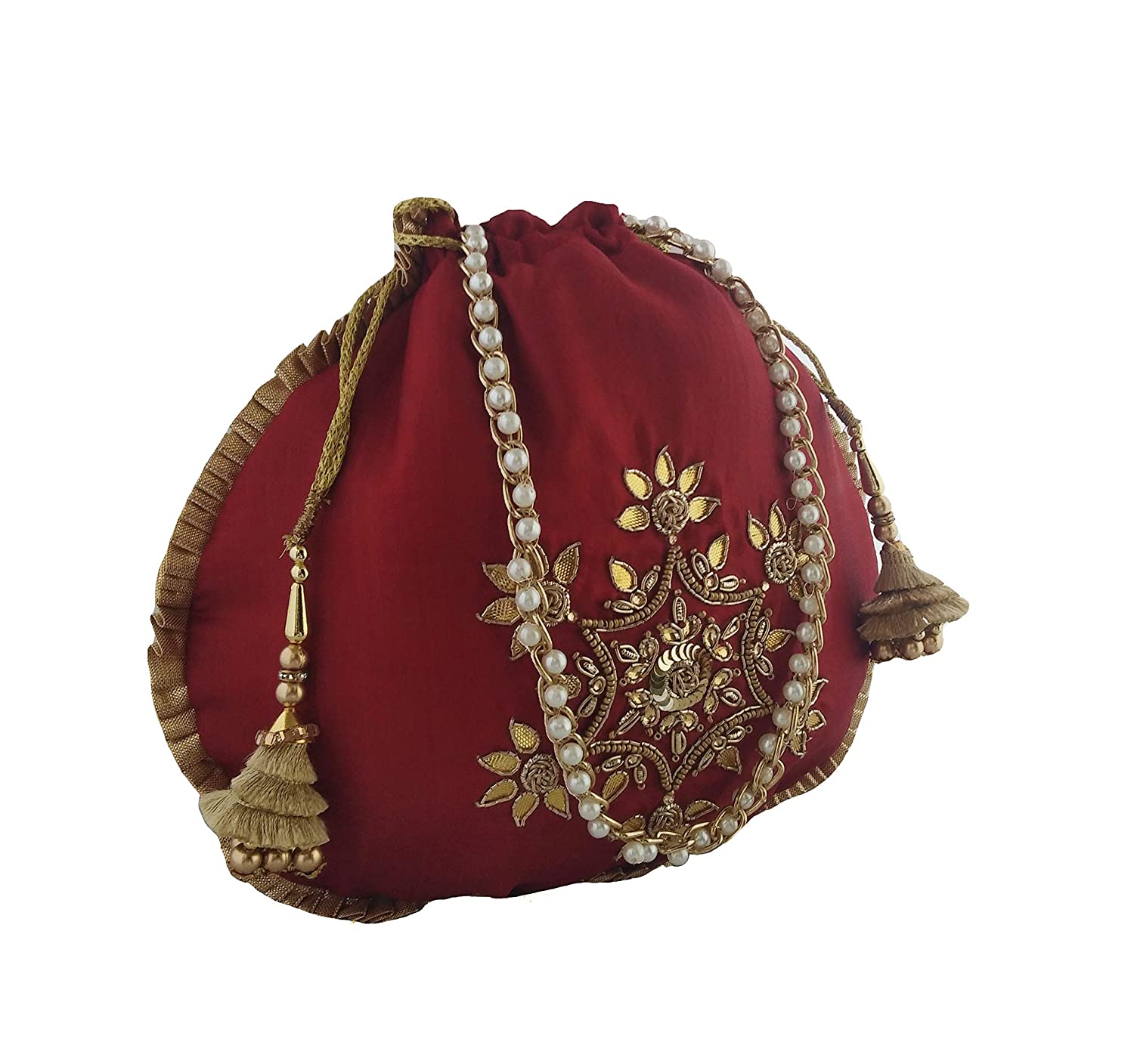 zardosi gota patti maroon potli