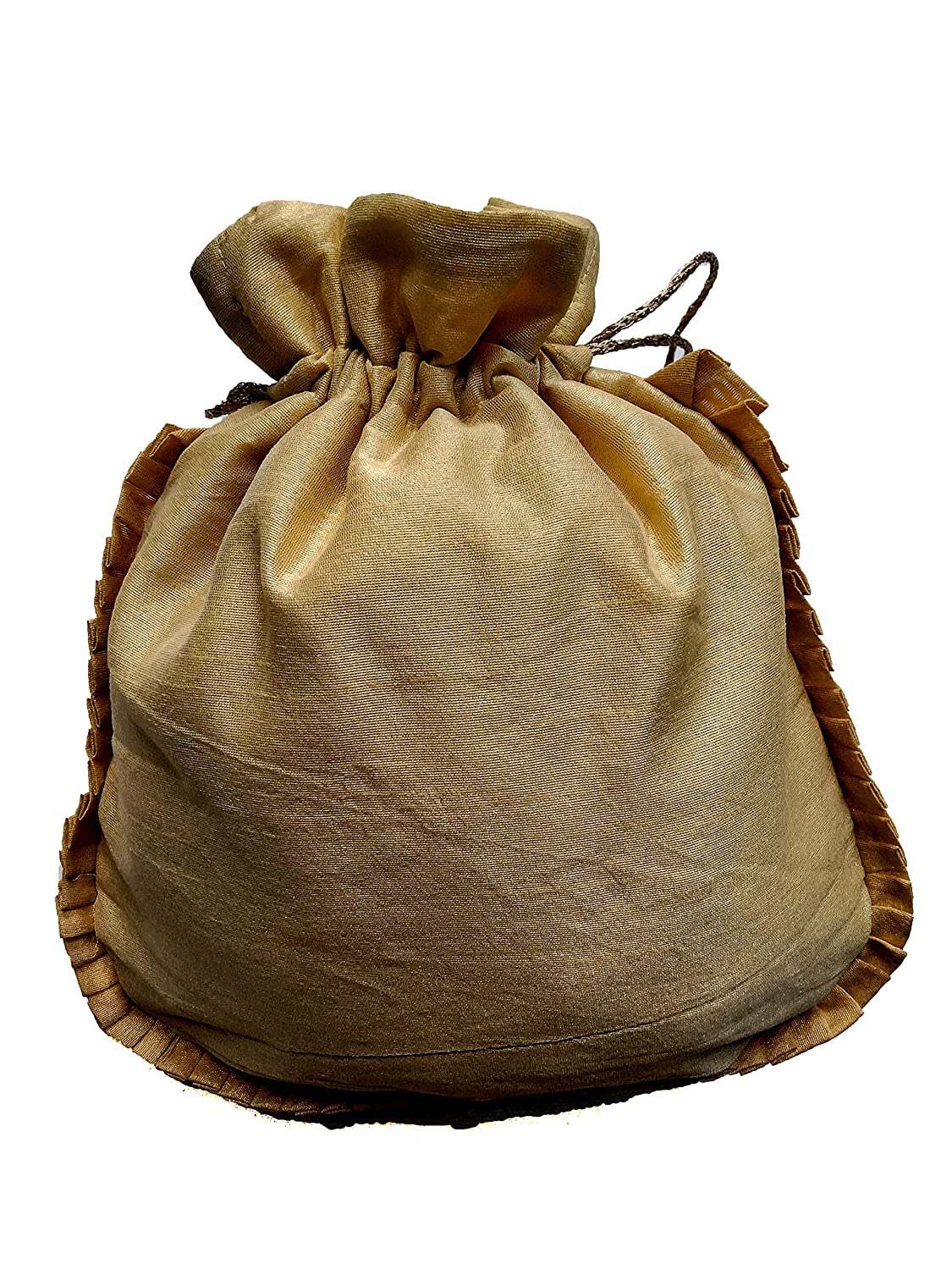 Traditional Golden Raw Silk Potli with Zardosi Handwork