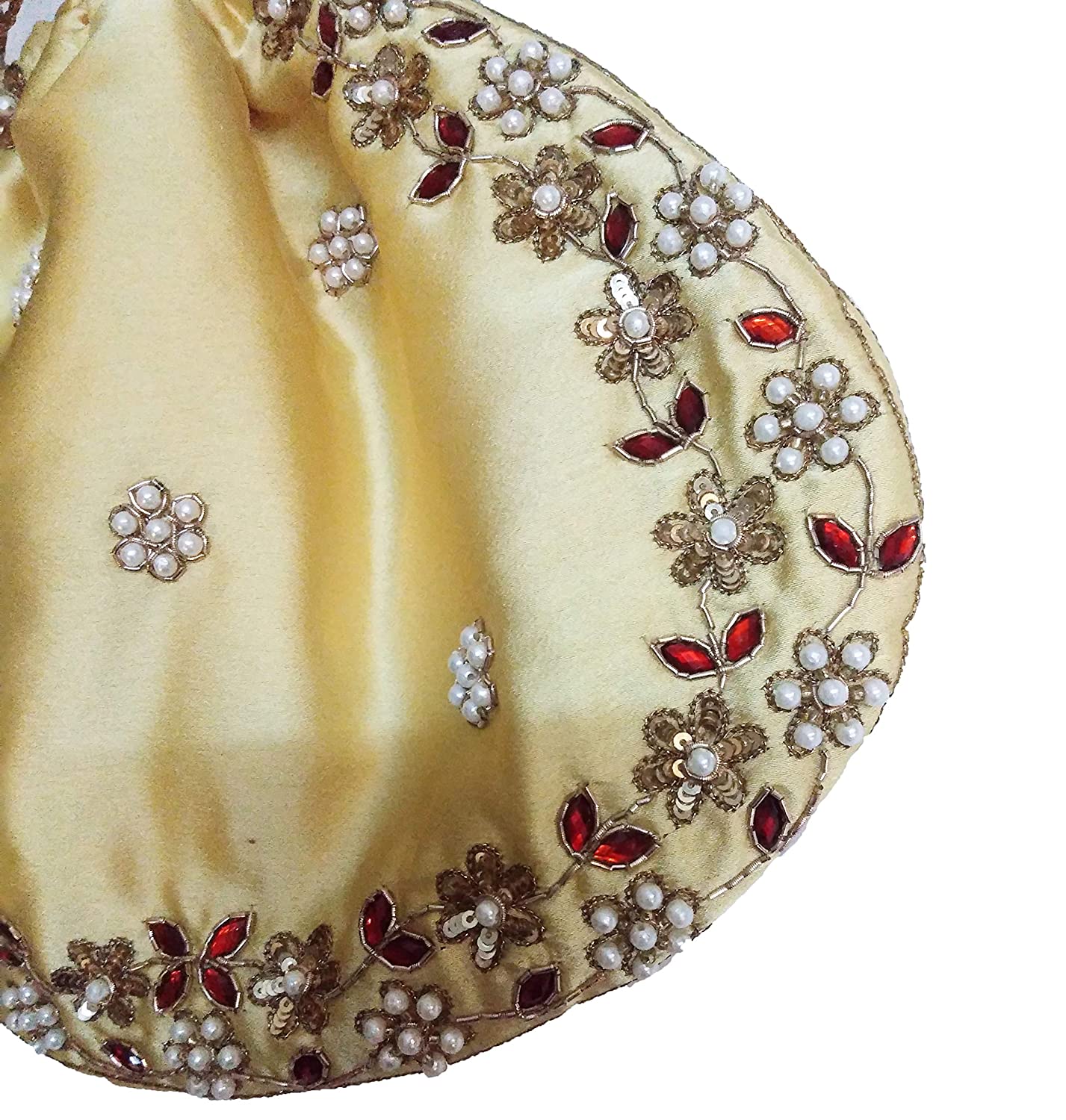 Pure zardosi Golden Round potli with pearl handle