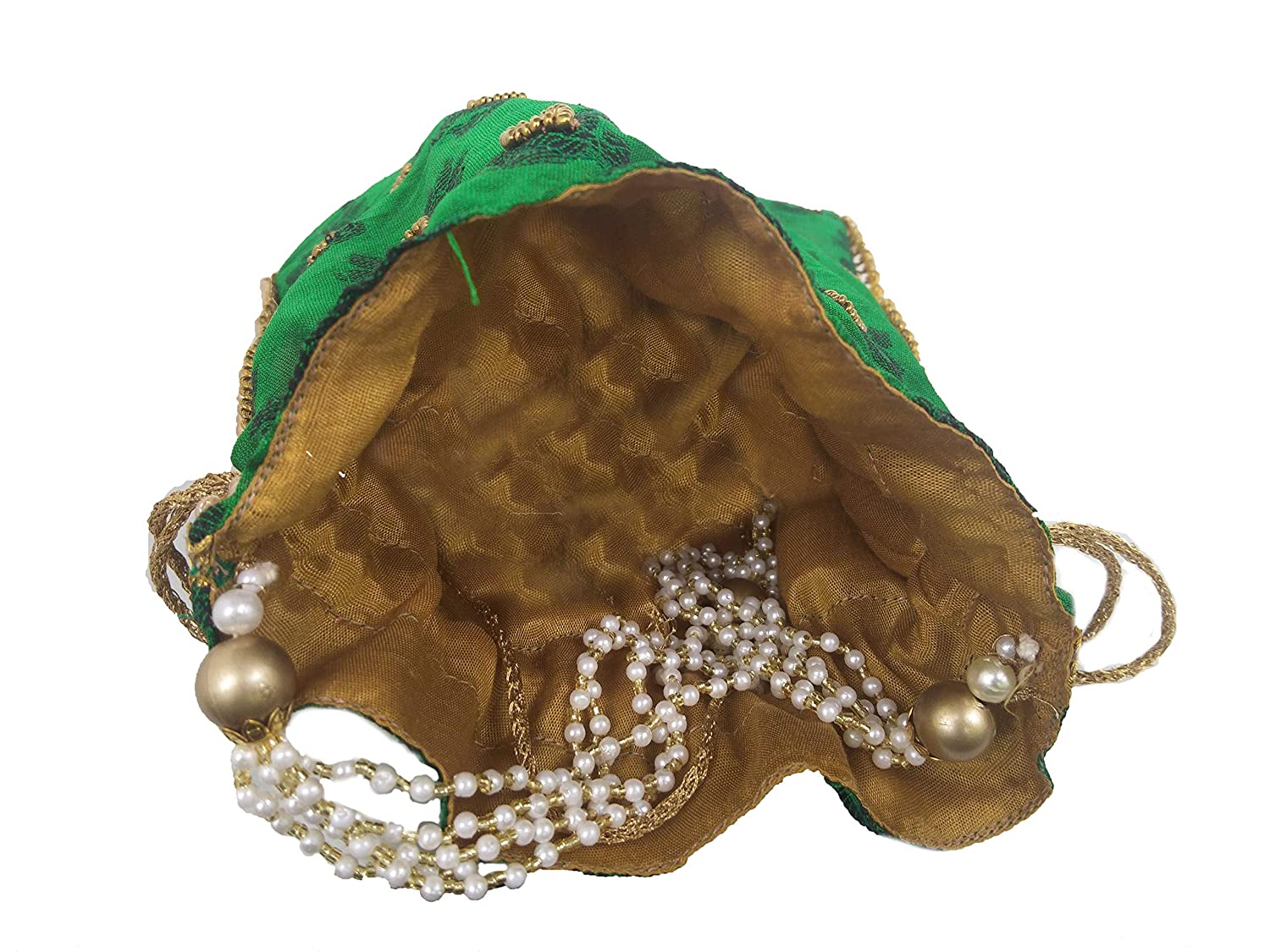 Women's Traditional Raw Silk Potli with Zardosi Handwork(Dark green)