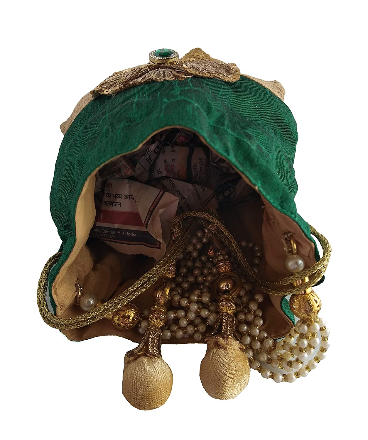 Exclusive Handmade Women's Potli (Green & Gold)