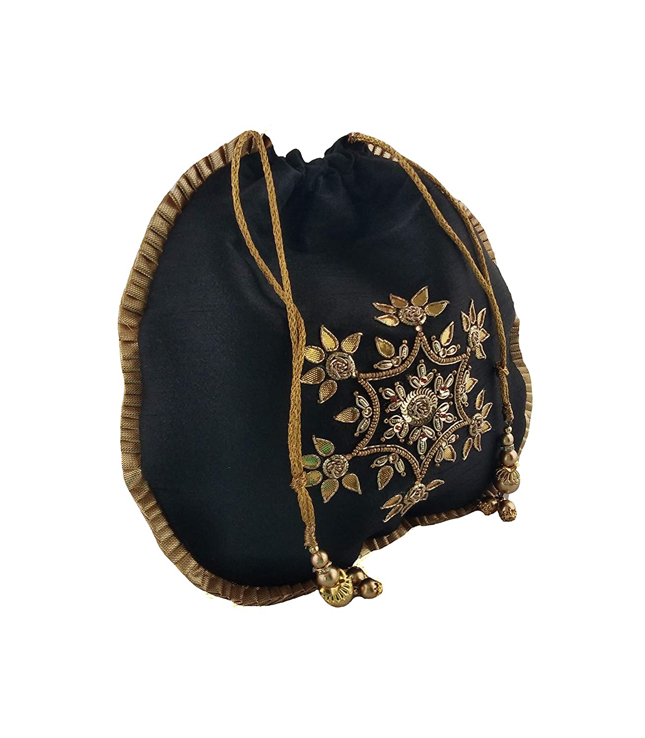 women's gota patti round potli (black)