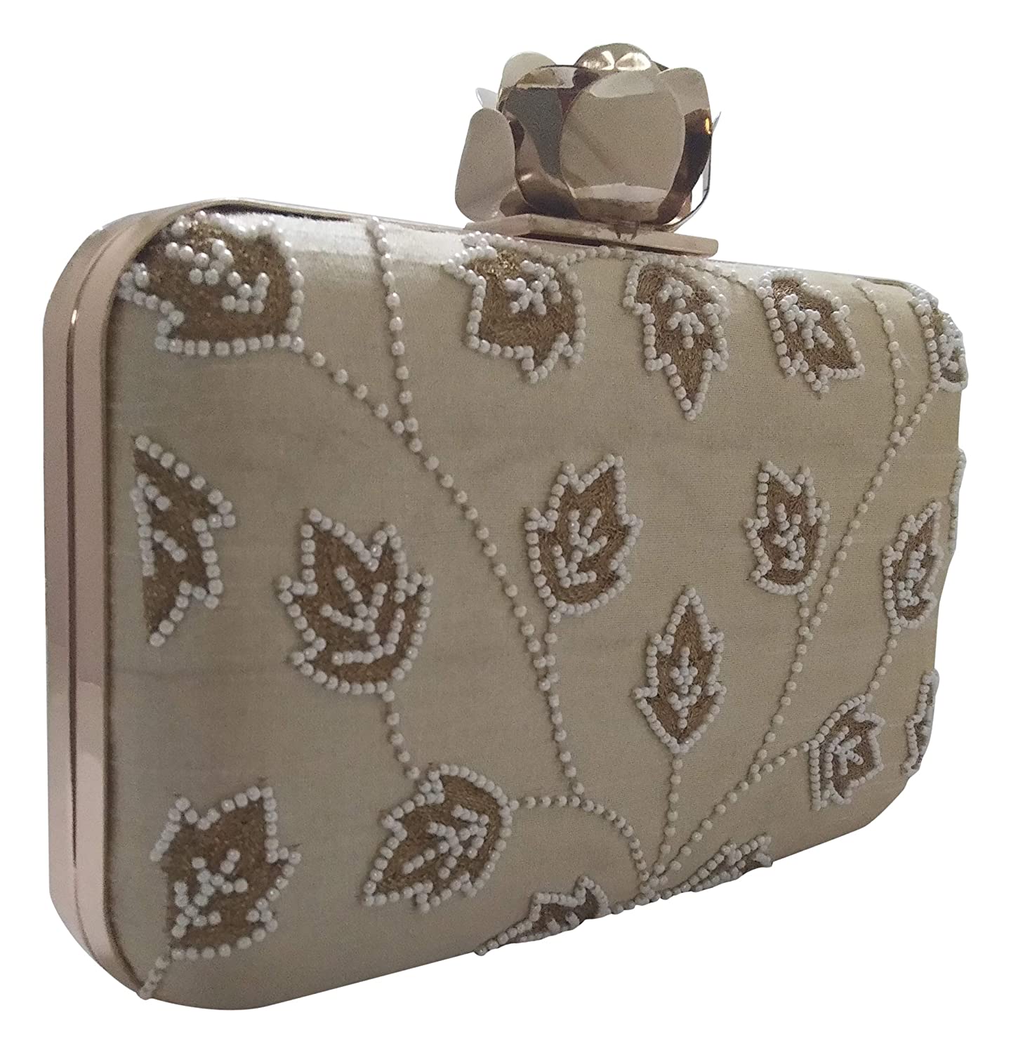 Women's Handmade Exclusive Clutch with Zardosi Handwork (Gold)