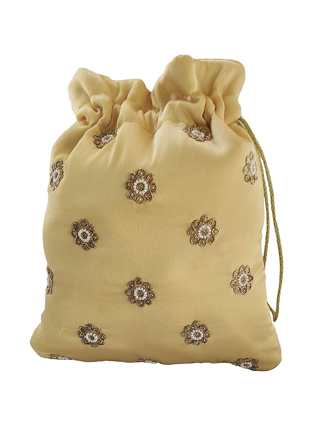 Women's Satin Zardosi Handwork Potli (Golden)   