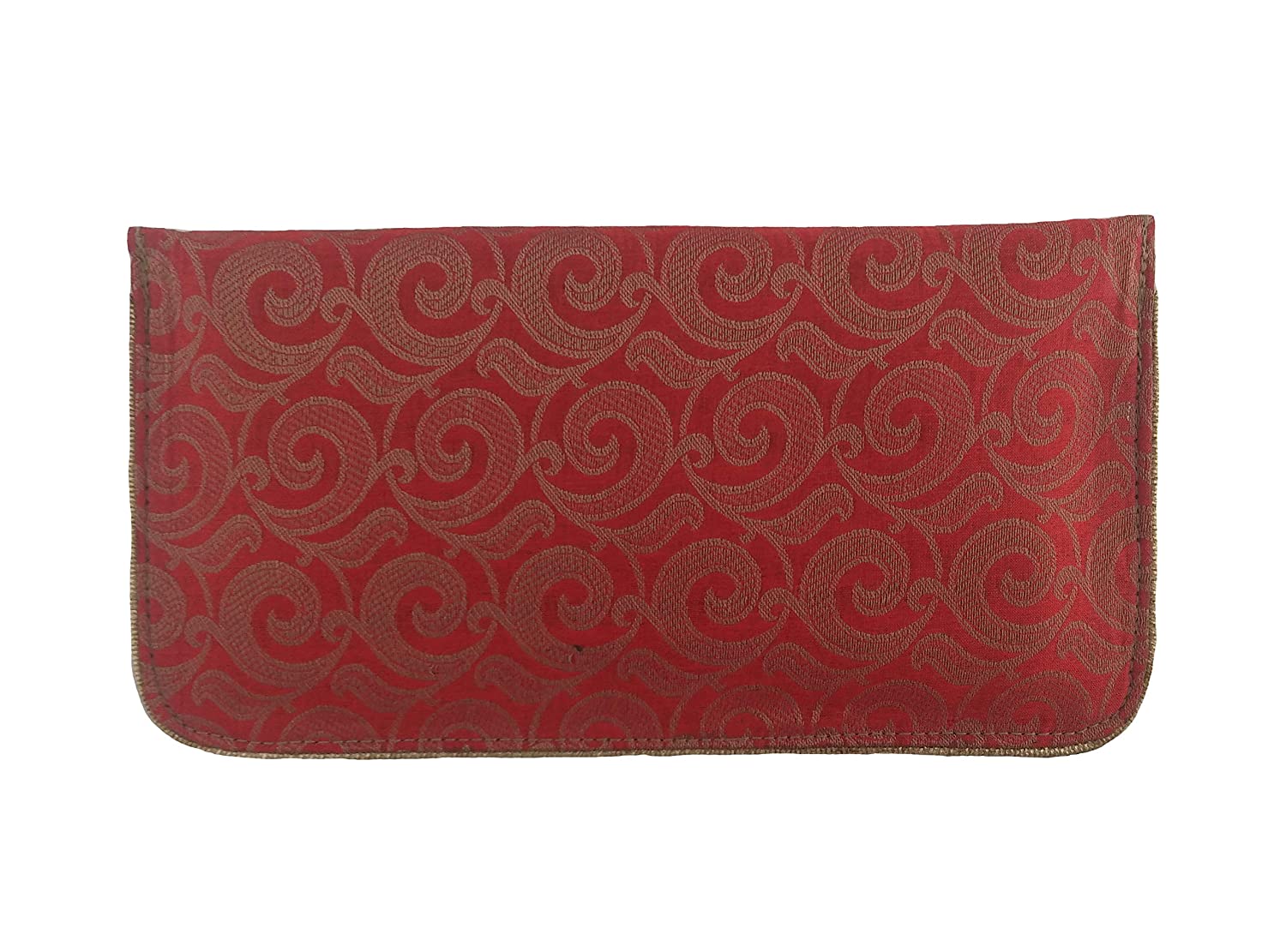 red & golden brocade clutch