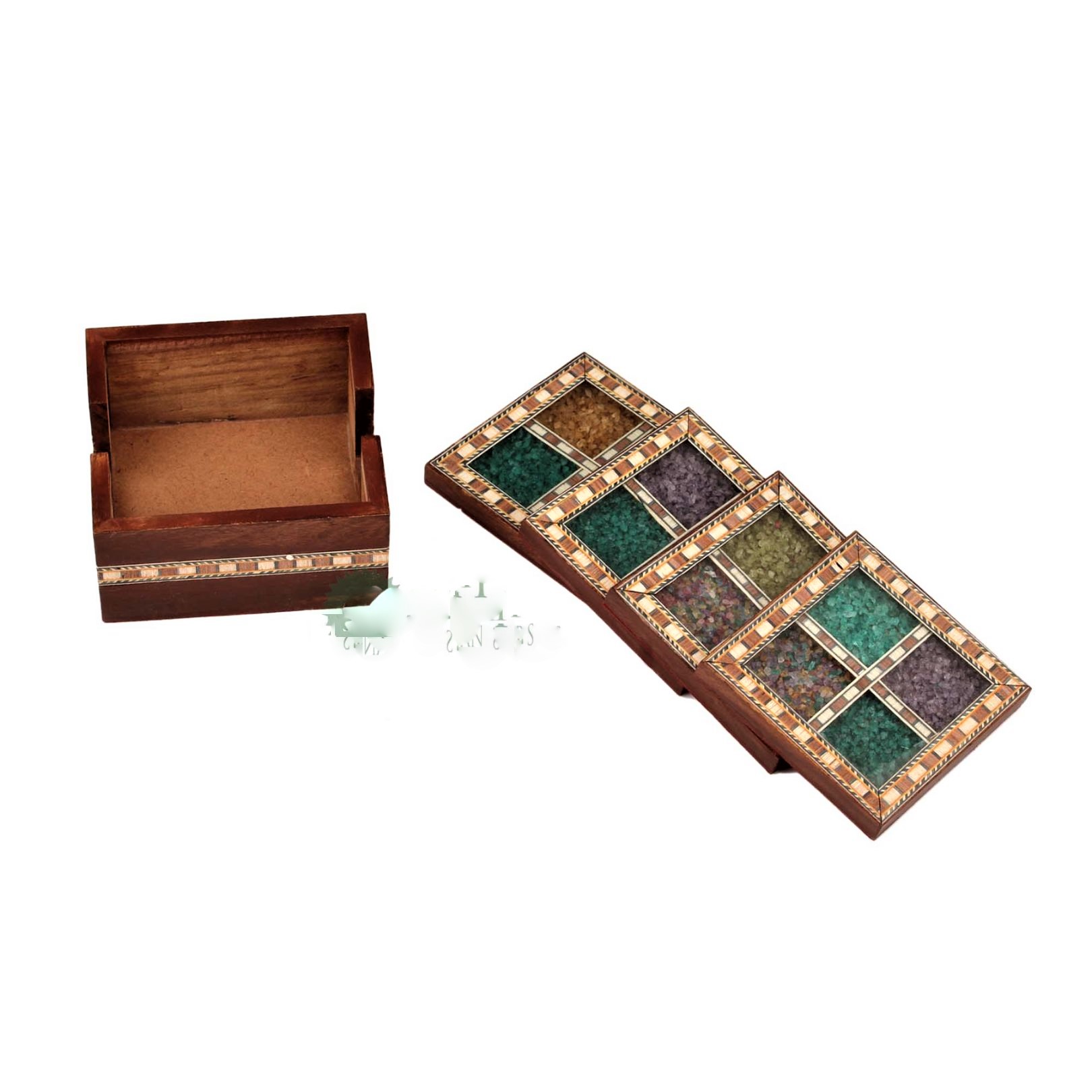 Decorative Wood Tea Coaster Gem Stone Painting for Coffee Cups Mugs Beer Cans Bar Glass for Office Home (Set of 4, Multicolor)