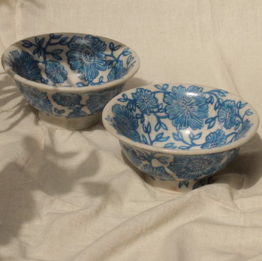 blue pottery bowl