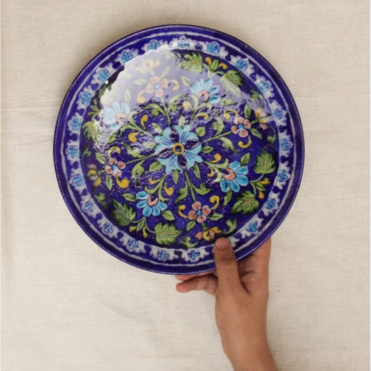 blue pottery plate medium size