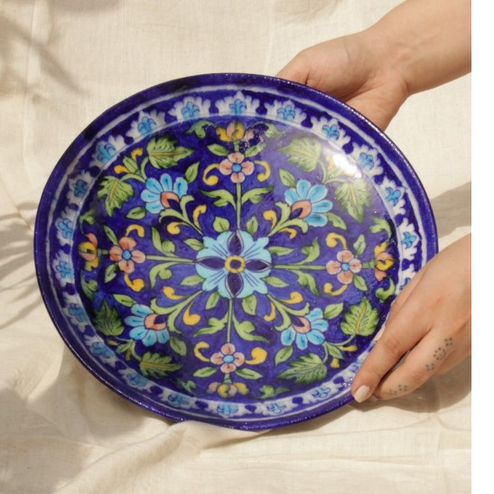 blue pottery plate small size