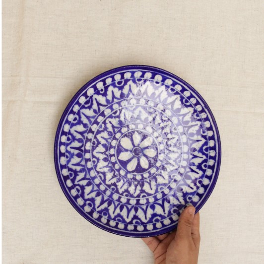 blue pottery plate medium size