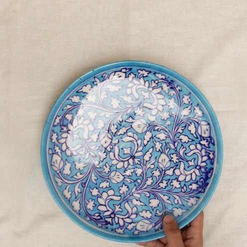 blue pottery plate small size