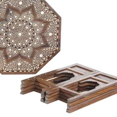 wooden Bone inlay oct.pannel table-vintage.