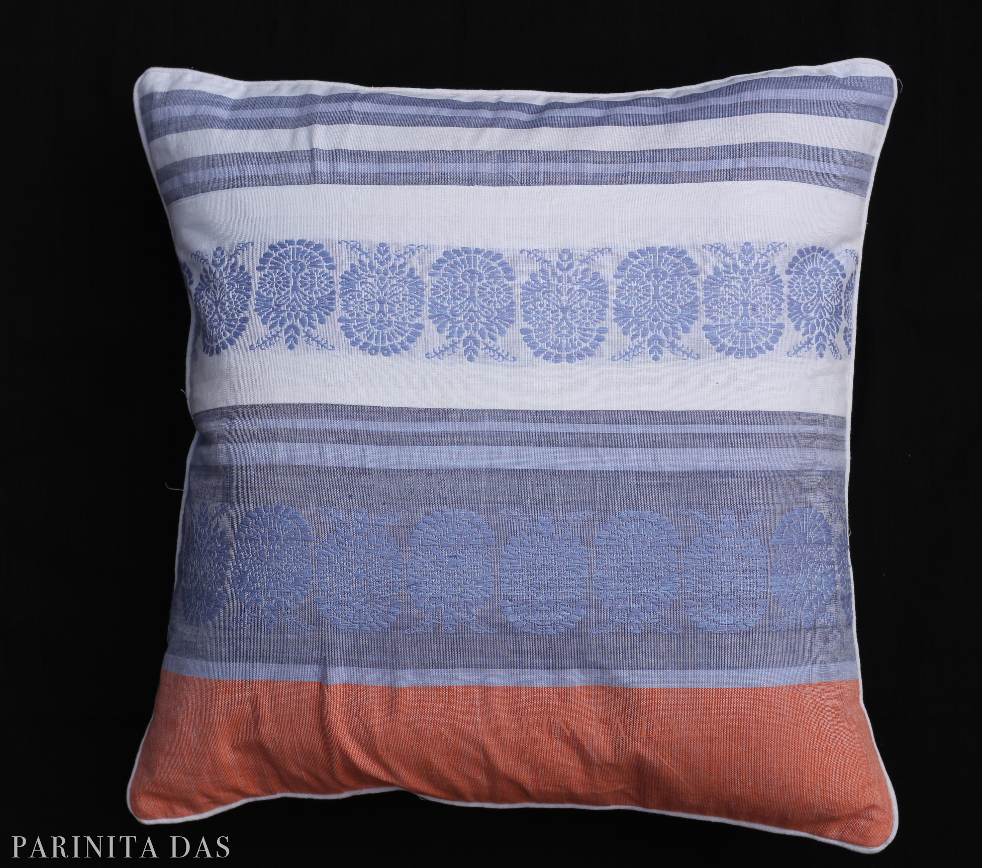 Floral and Stripes 100% cotton cushion