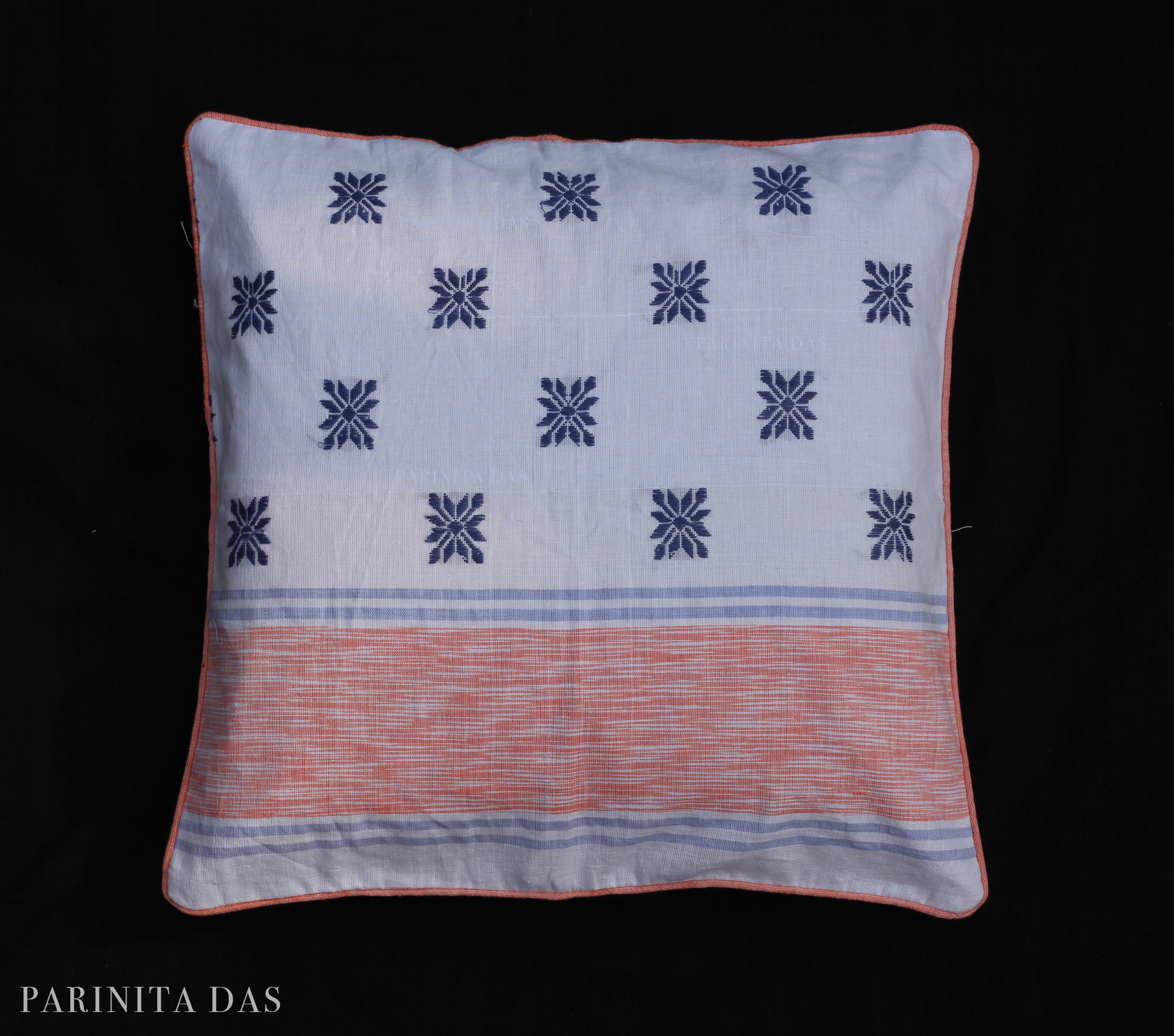 Geometric motif and stripes 100% cotton cushion