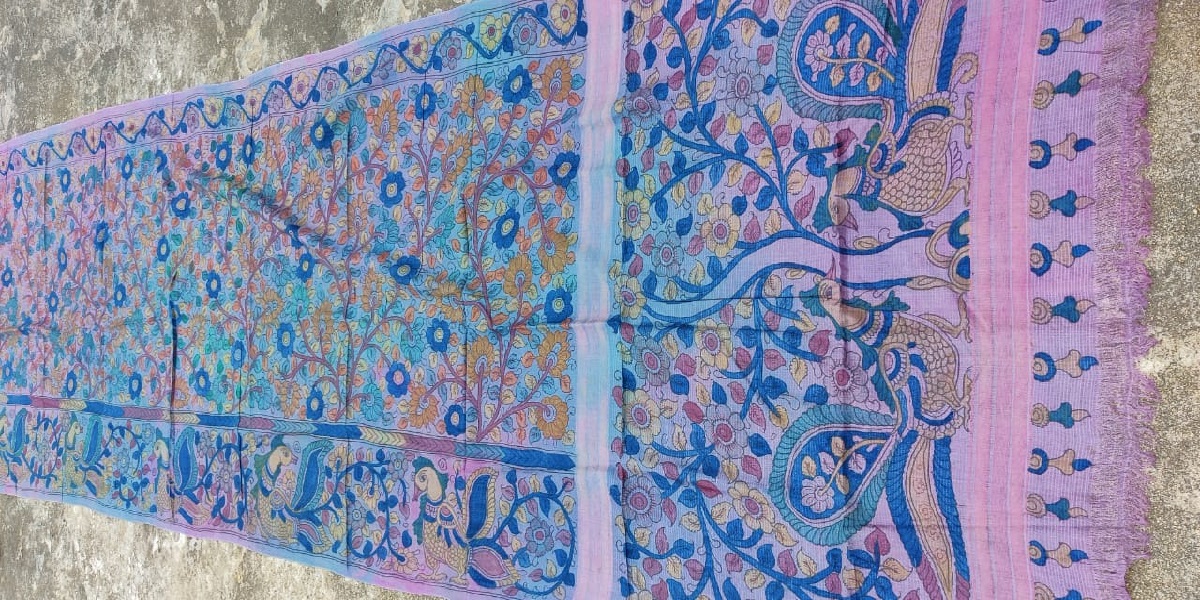 Handmade Muga Silk Kalamkari Saree