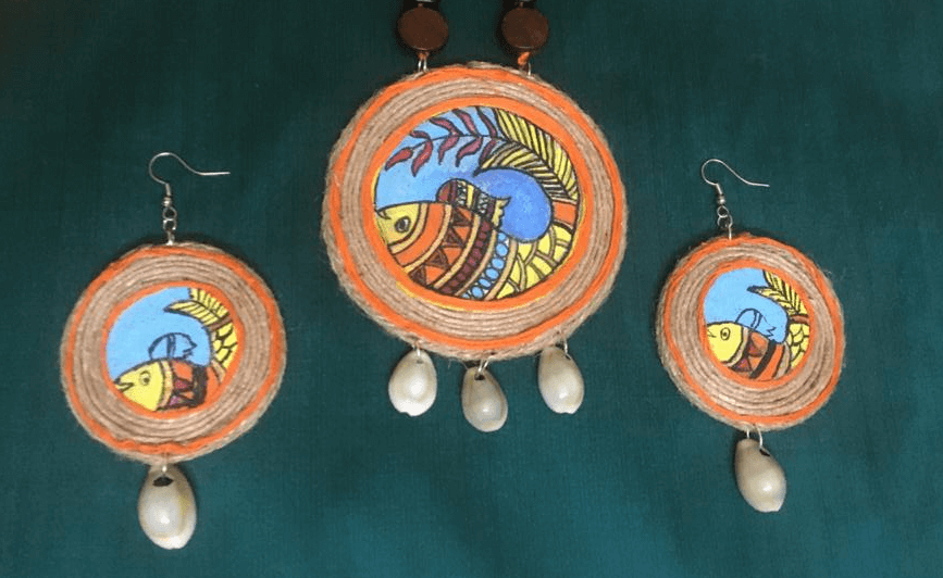 Handpainted Pisces Neckpiece with Earrings set 