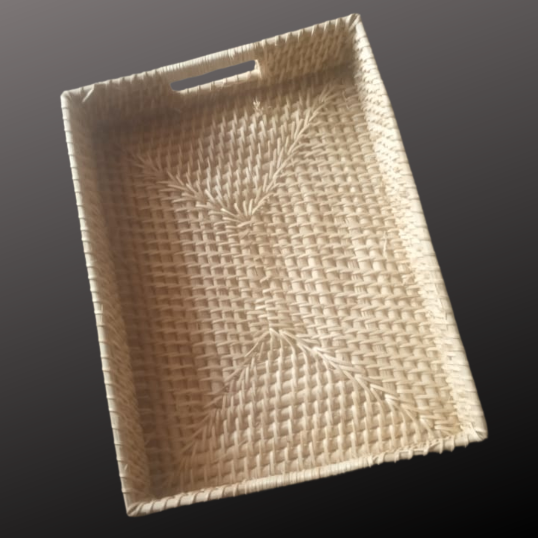 Handwoven Bamboo Rectangular Serving Tray with Handle