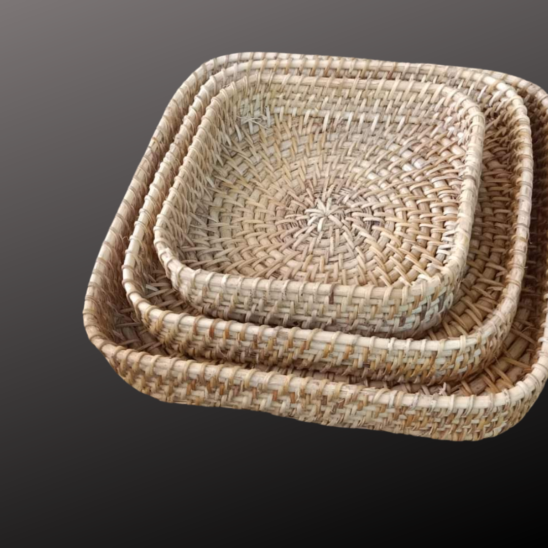 Handwoven Bamboo Square Tray Set (Set of 3)