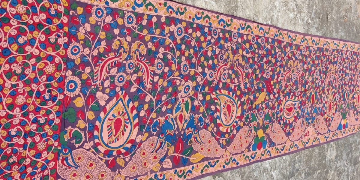 Handwoven Tussar Silk Kalamkari Saree