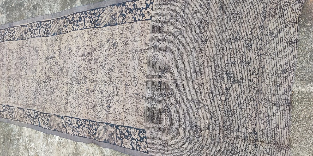 Handwoven Tussar Silk Kalamkari Saree