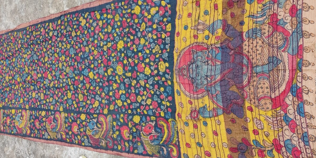 Handwoven Tussar Silk Kalamkari Saree