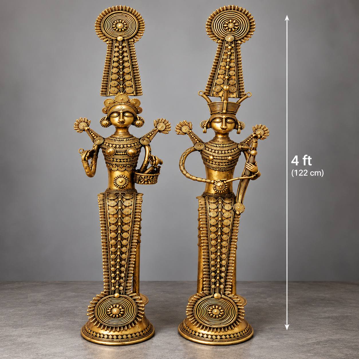 Jhitku-Mitki – Traditional Bastar Dhokra Metal Sculpture (4 ft)