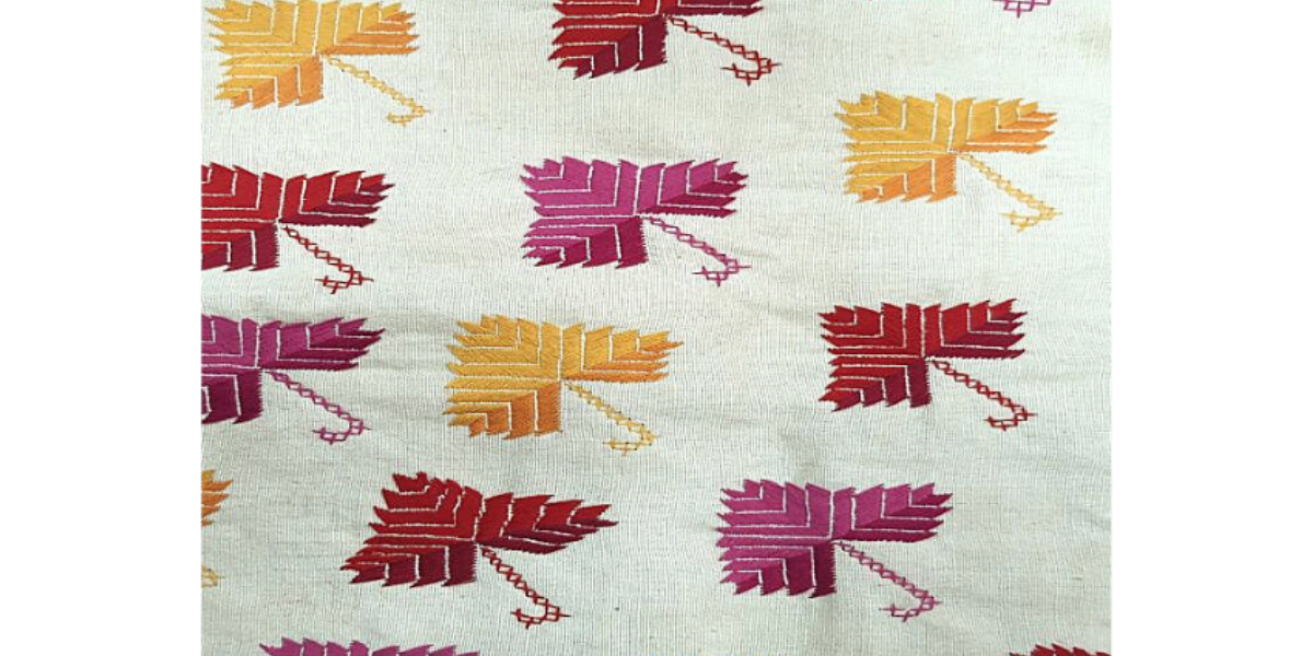 Nabha Phulkari handembroidered offwhite cotton cushion